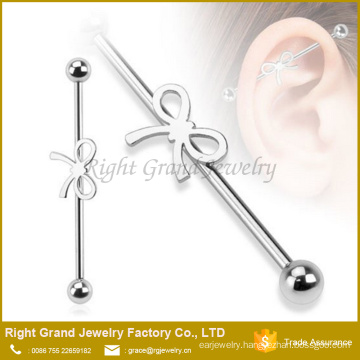 316L Surgical Steel Ribbon bow Industrial Barbell Jeweled